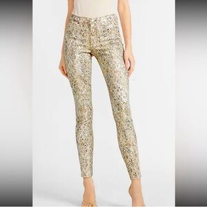 NWT Mid Rise Foil Snakeskin Print Mid Rise Stretch Skinny Jeans 0 Short